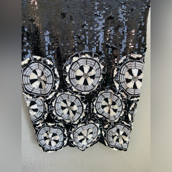 Rare AJ Bari Vintage Silk Sequins Beaded Scalloped Hem Cocktail Party Dress Sz 6 - Picture 4 of 16